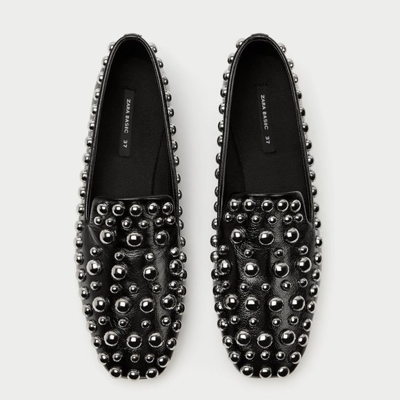 Zara Leather Metal Stud Square Toe Loafer - Picture 11 of 12